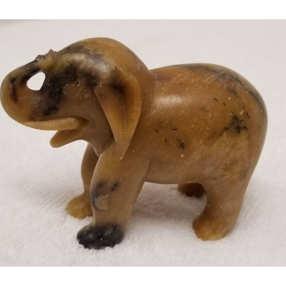 Elephant figurine 2 1/2 in. heavy stone smooth brown and black - Picture 9 of 10
